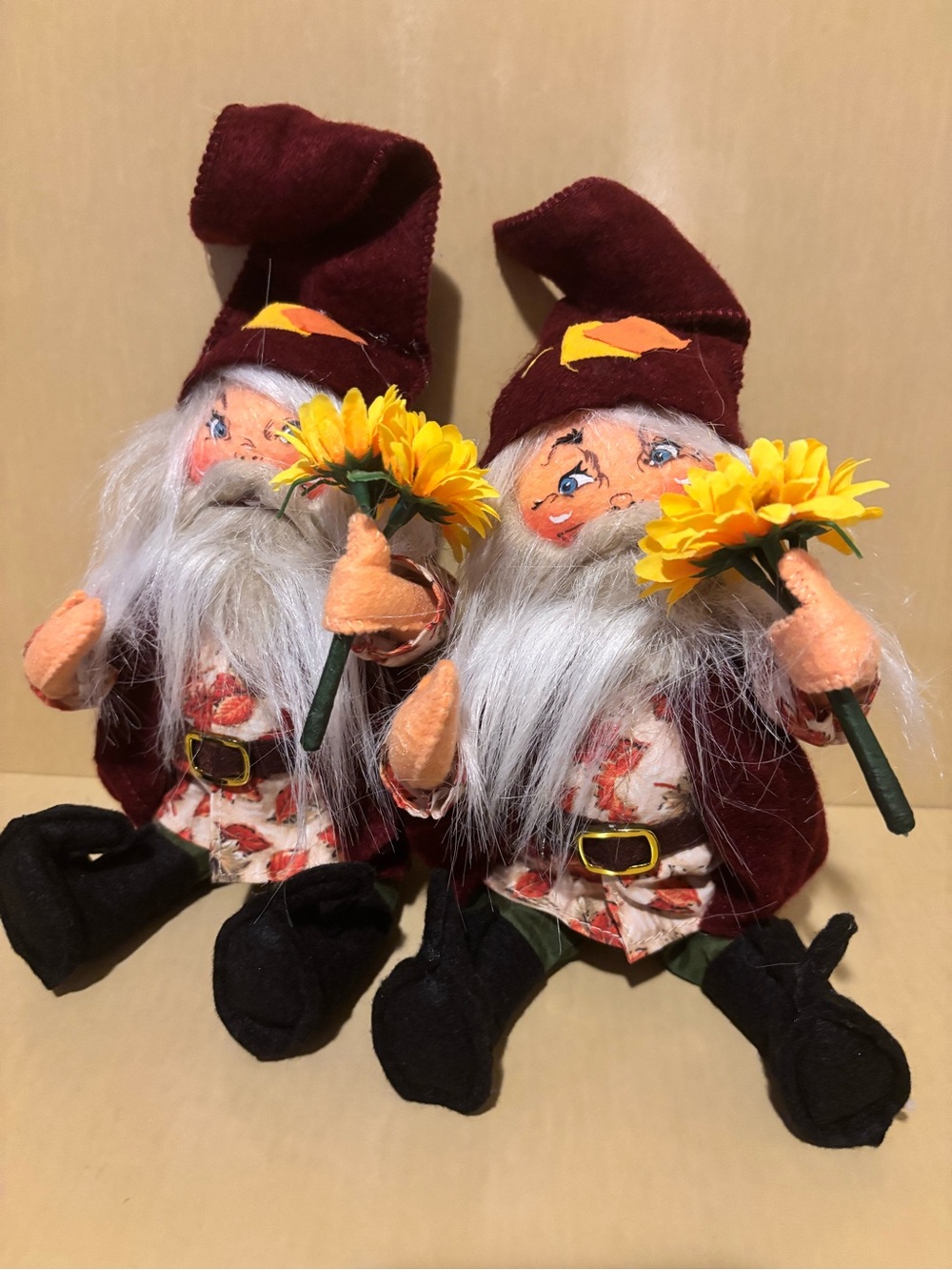 Set of 2 Annalee 7” Gnome with Sunflower